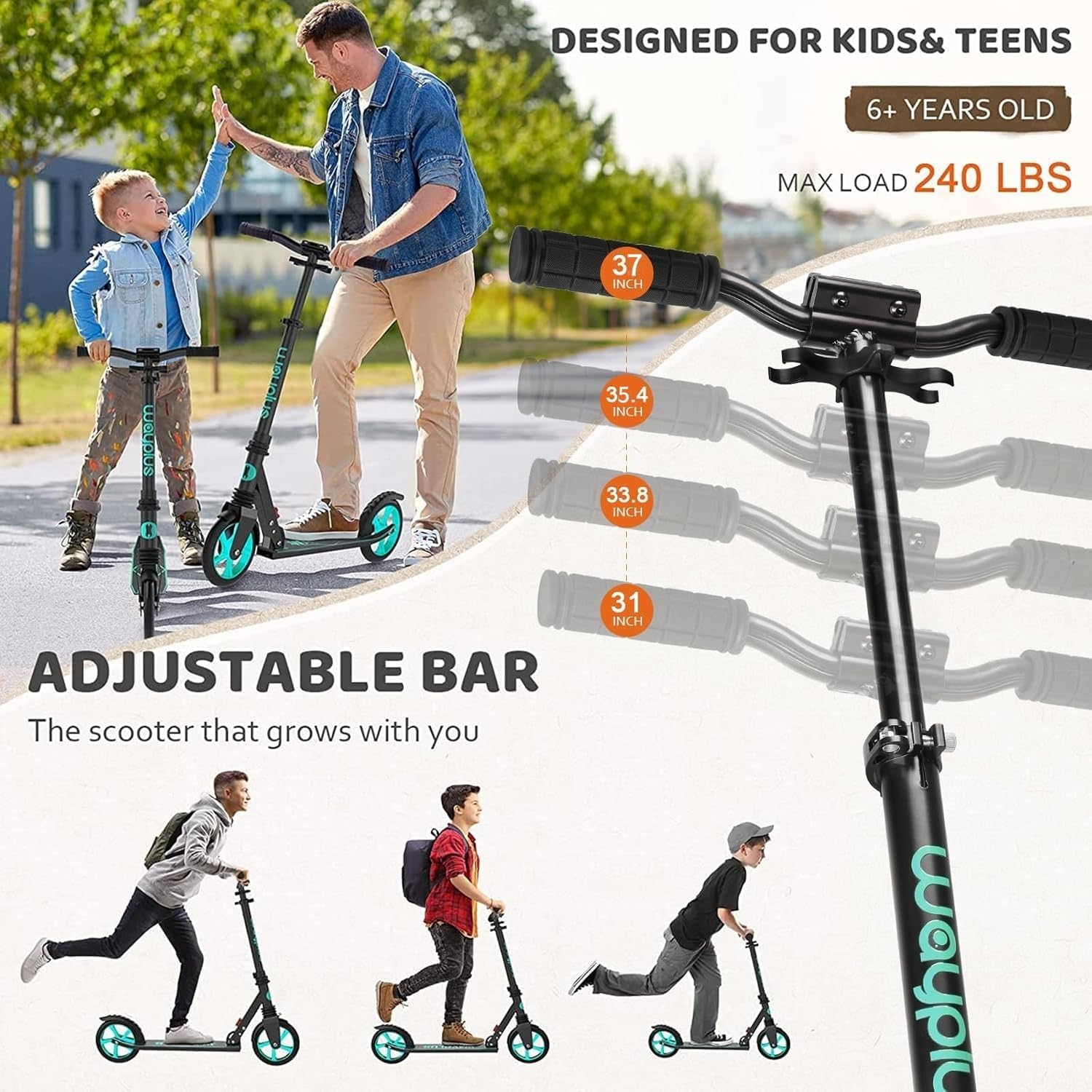 AUCT 13402 - $66 WAYPLUS KS1 Kick Scooter for Ages 6+,Kid, Teens & Adults - Image 3