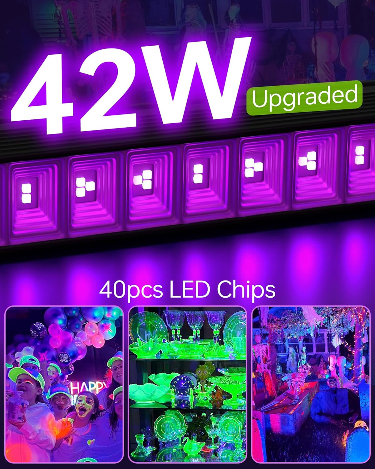 AUCT 13531 - 4 Pack LED 42W Black Lights, Blacklight Bars with Plug+Switc - Image 2
