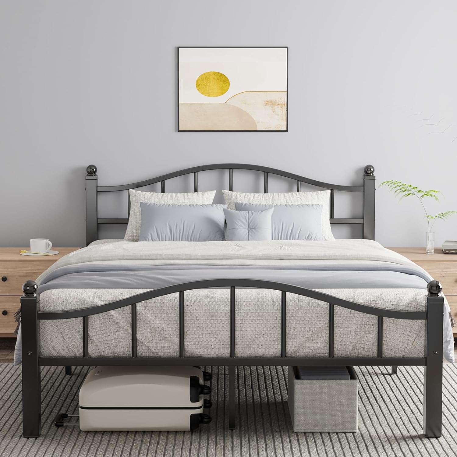 AUCT 14312 - $105 Metal Queen Bed Frames, Noise-Free Design & Underbed St
