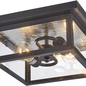AUCT 13379 - 11.5in Outdoor Ceiling Light Fixture, Square Flush Mount Por