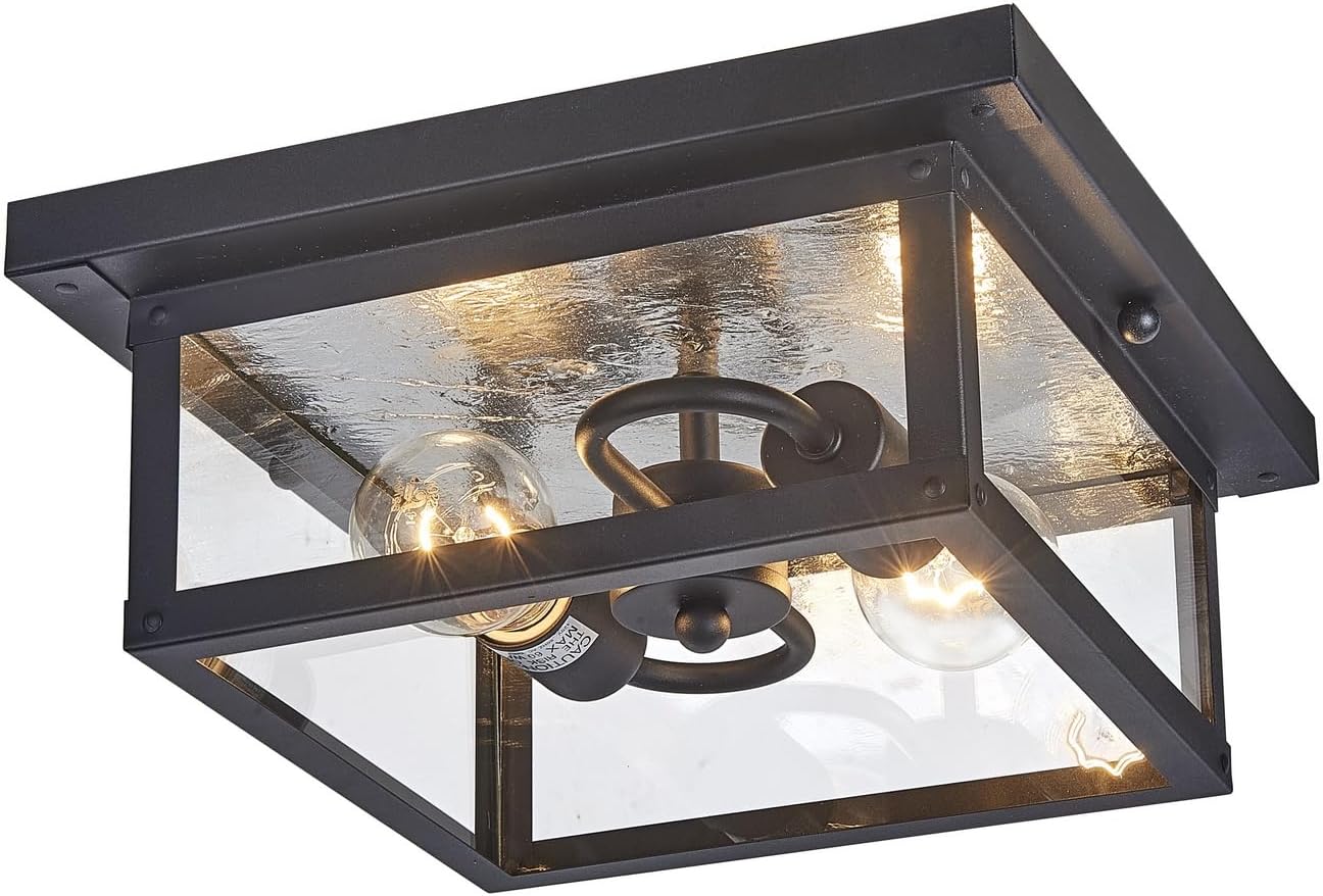 AUCT 13379 - 11.5in Outdoor Ceiling Light Fixture, Square Flush Mount Por