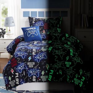 AUCT 13385 - Kaleido Space Kids Comforter Set Twin Size for Boys, Glow in