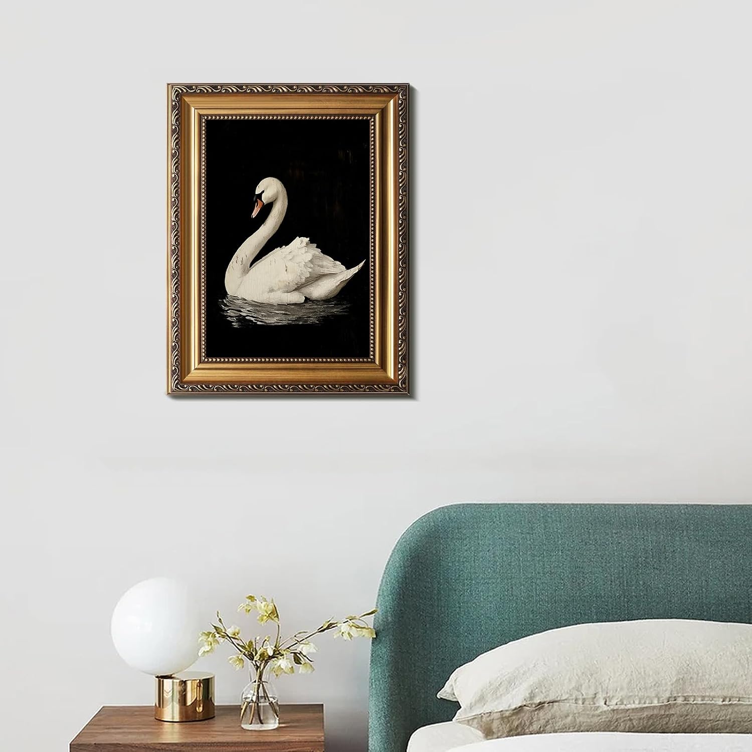 AUCT 14386m - Vintage White Swan Canvas Wall Art with Distressed Gold Fram - Image 3
