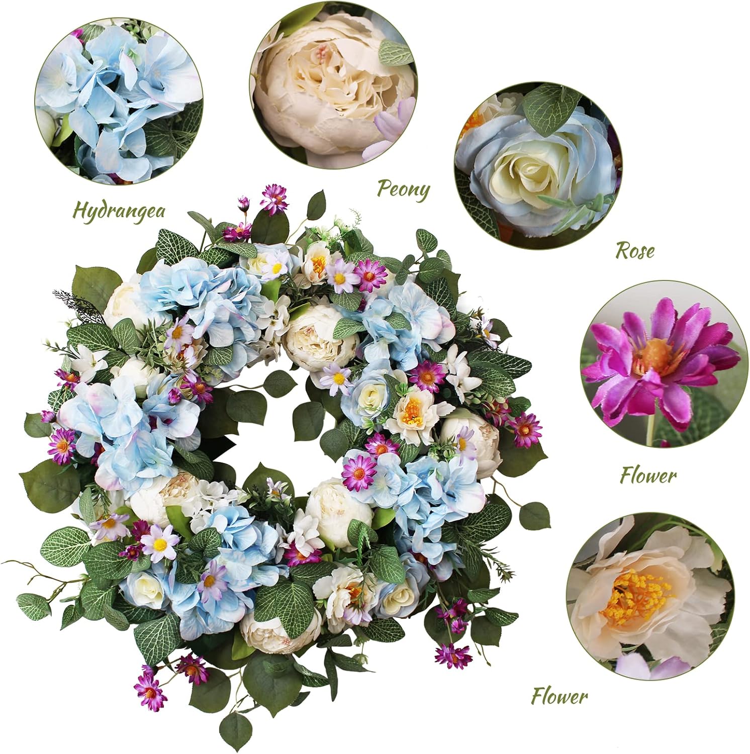 AUCT 13341 - $57 24 Inch Spring Wreaths for Front Door, Spring Wreath,Blu - Image 2