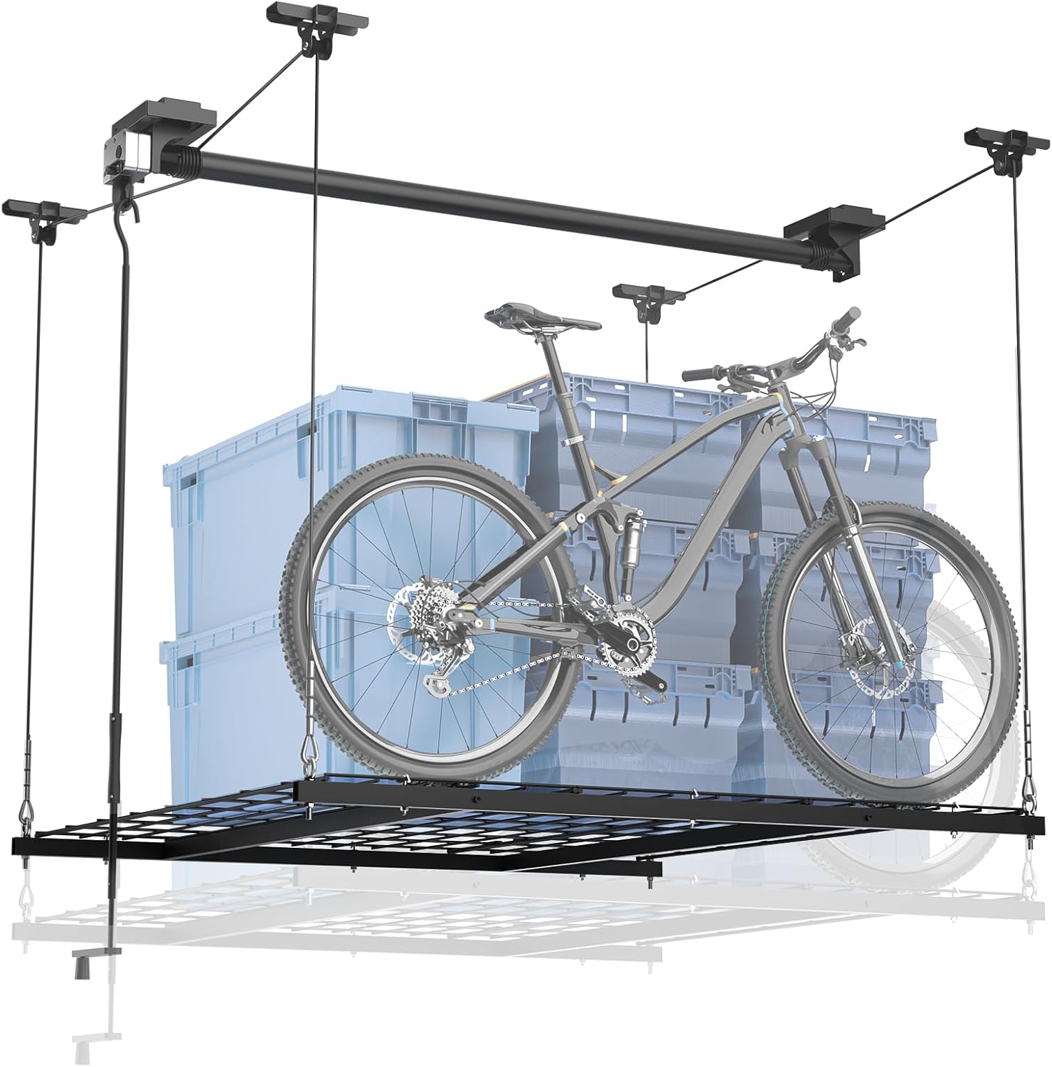 AUCT 12134 – $260 GADFISH Garage Ceiling Lift Storage Rack, Easy Lifting