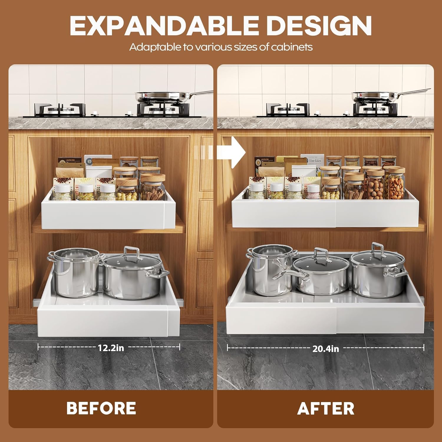 AUCT 12881 - Seinloes 1 Pack Expandable Pull Out Cabinet Organizer 21" De - Image 3