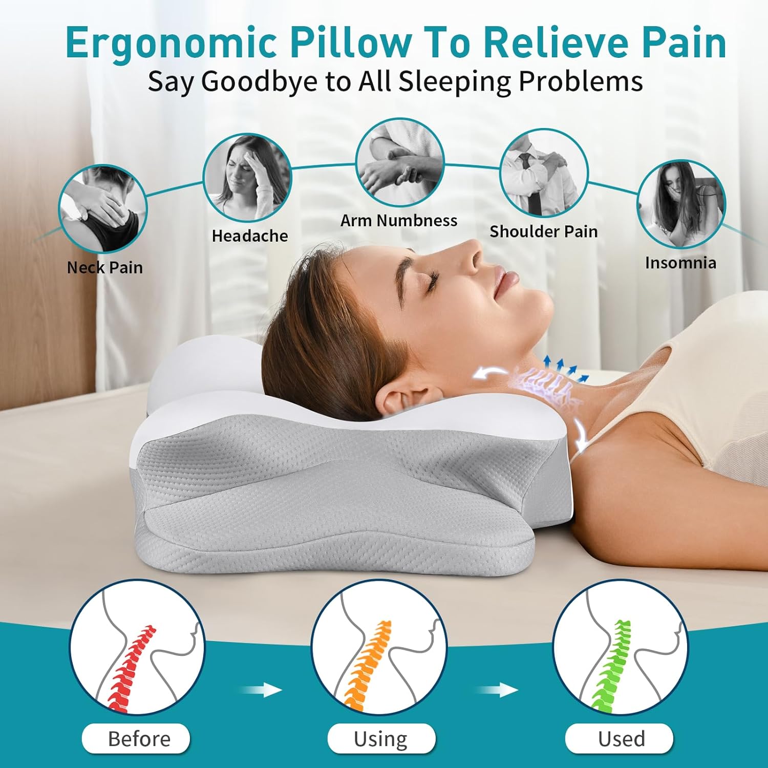 AUCT 13293 - Cervical Neck Pillow for Pain Relief - Ergonomic Side Sleepe - Image 3