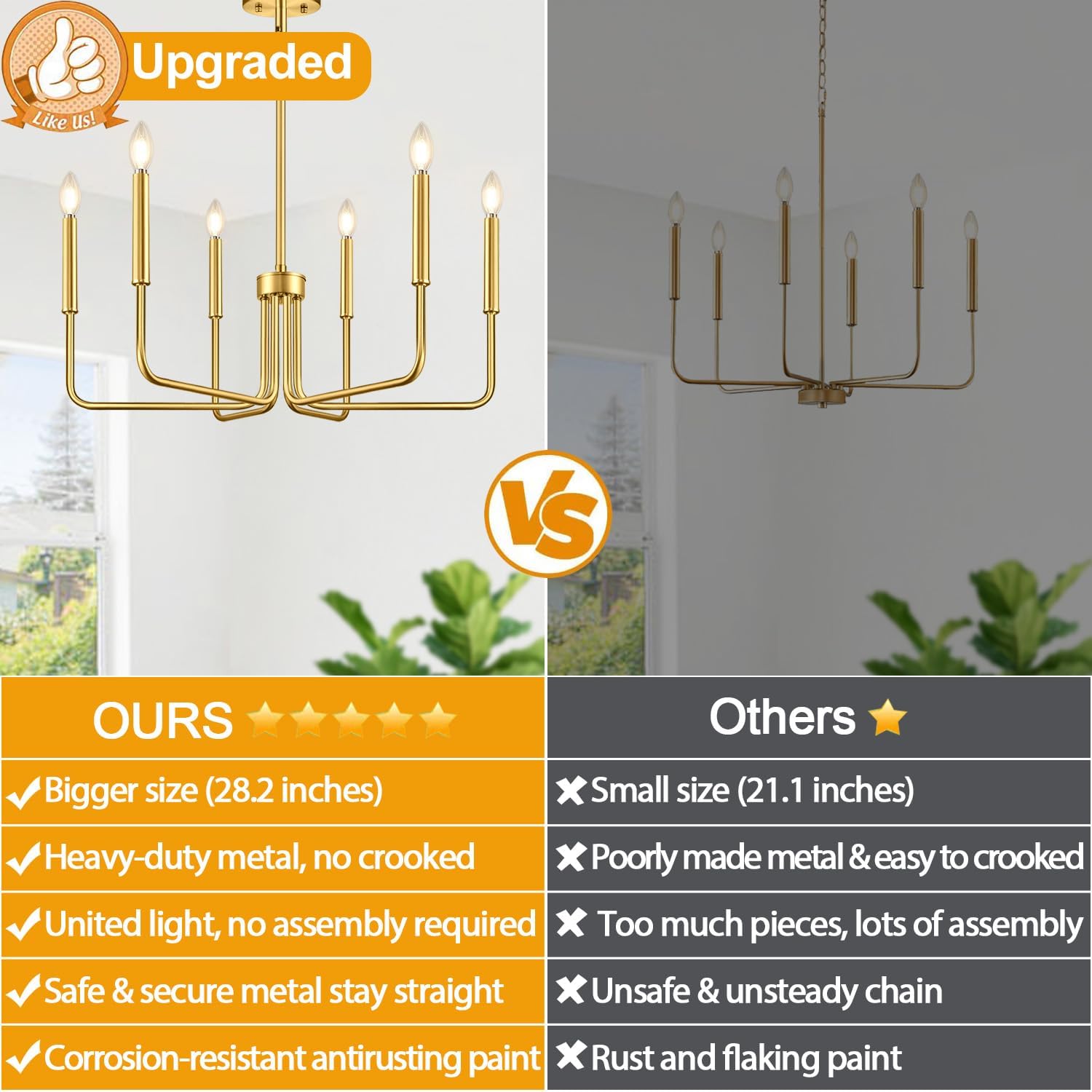 AUCT 13409 - $67 Brass Gold Chandelier, 6-Light Chandelier Light Fixture - Image 2