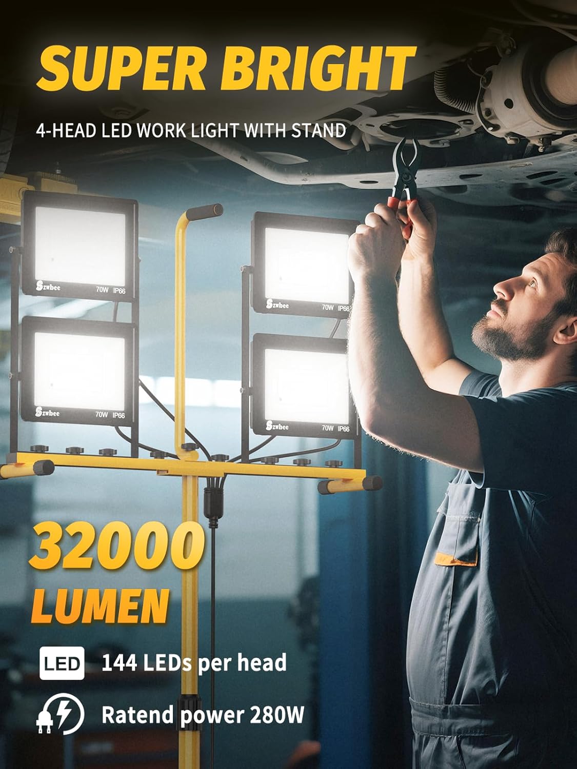 AUCT 13298 - $70 32000 Lumen LED Work Light with Stand & Remote, 4-Head 2 - Image 4