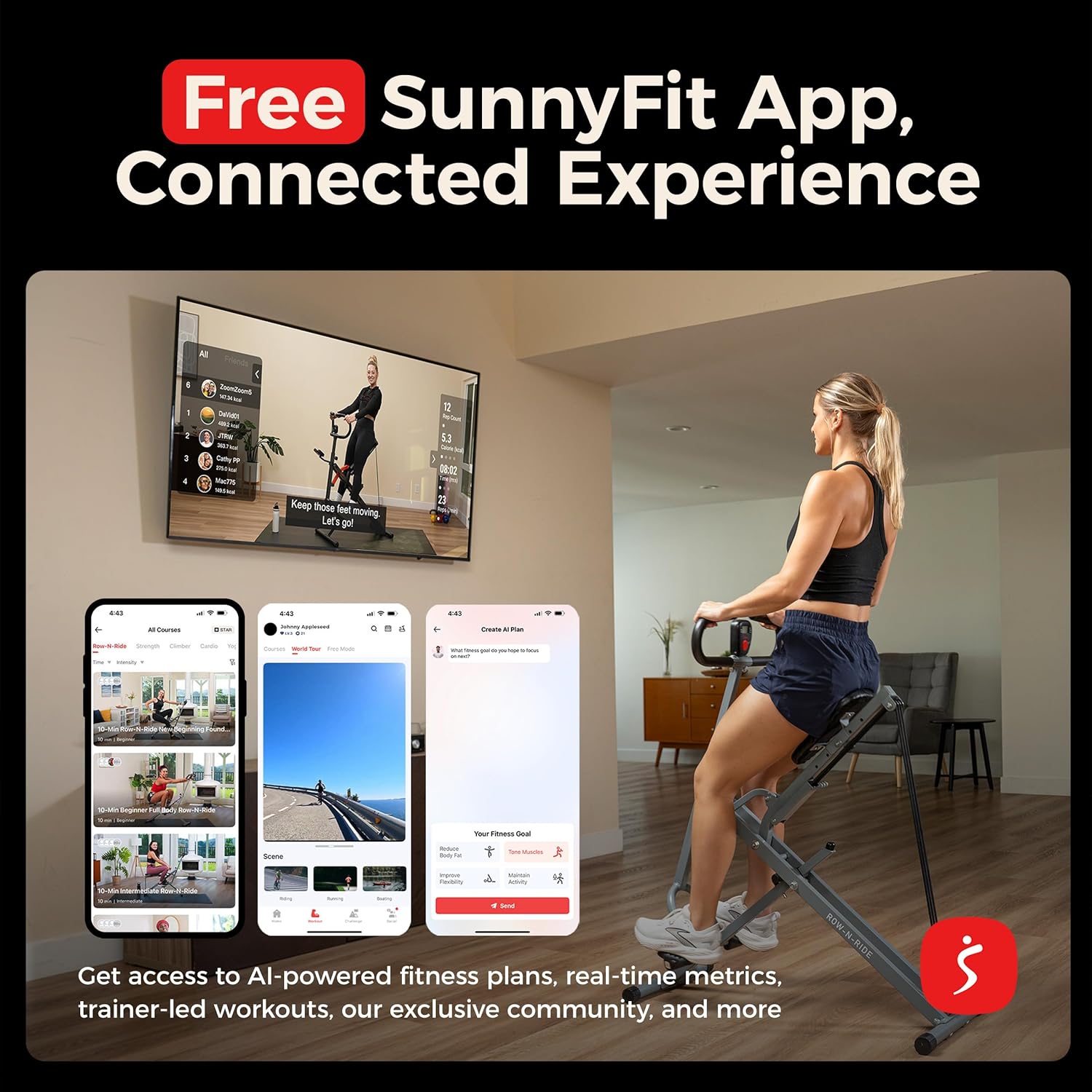 AUCT 14273 - $90 Sunny Health & Fitness Smart Row-N-Ride Glute & Leg Trai - Image 3