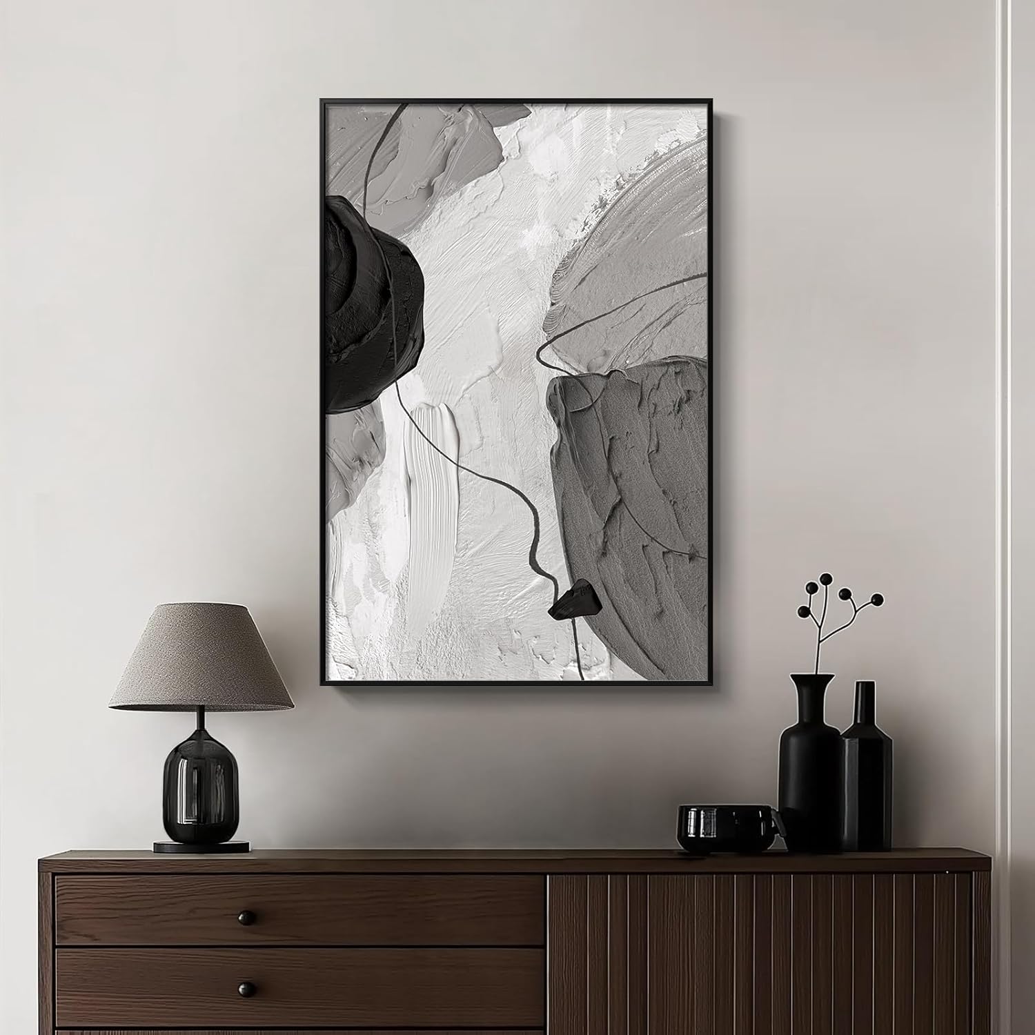 AUCT 14205 - $72 Framed Black and White Abstract Canvas Wall Art, Large M - Image 4