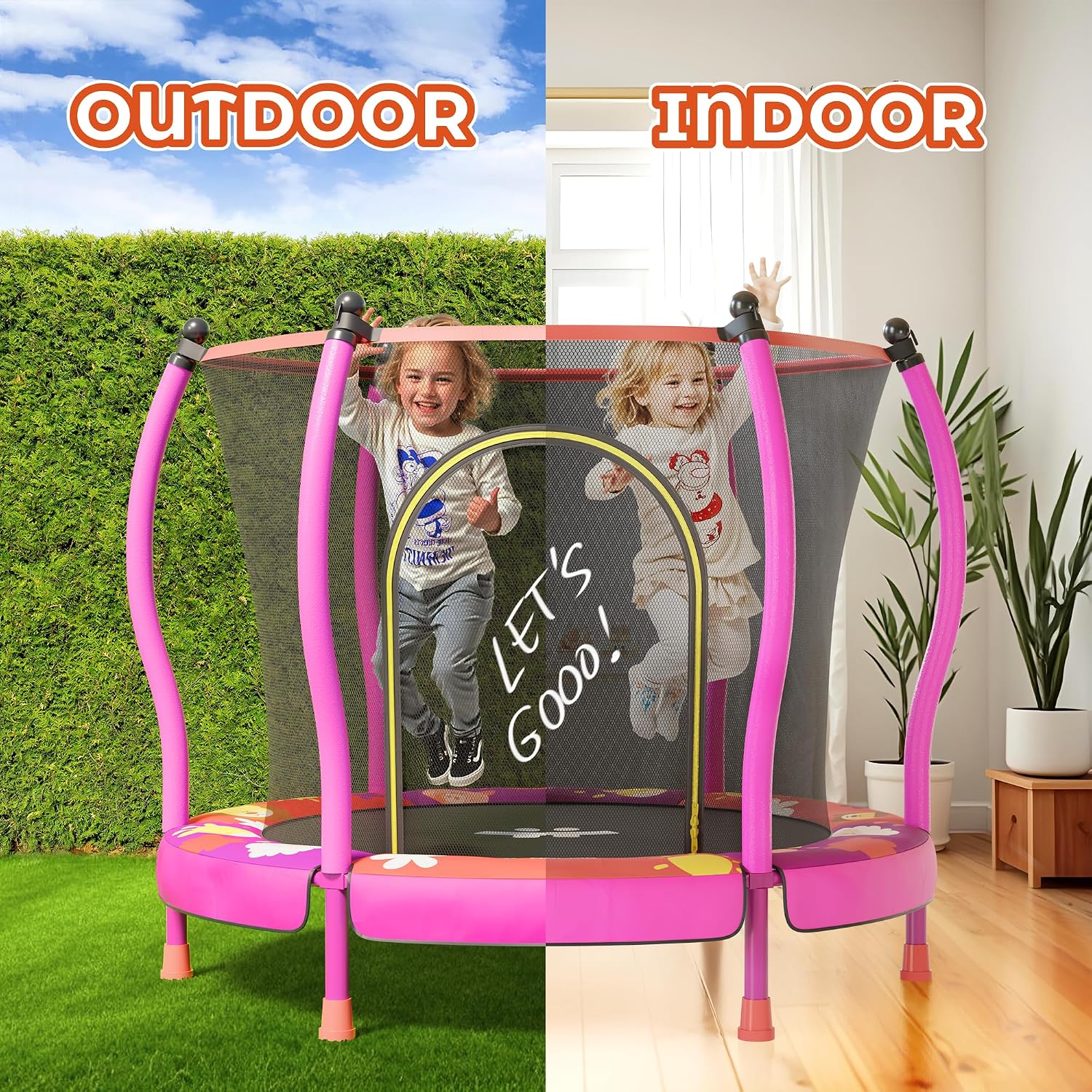 AUCT 14086 - $100 Happin 55' Trampoline for Kids with Safety Enclosure, - Image 4