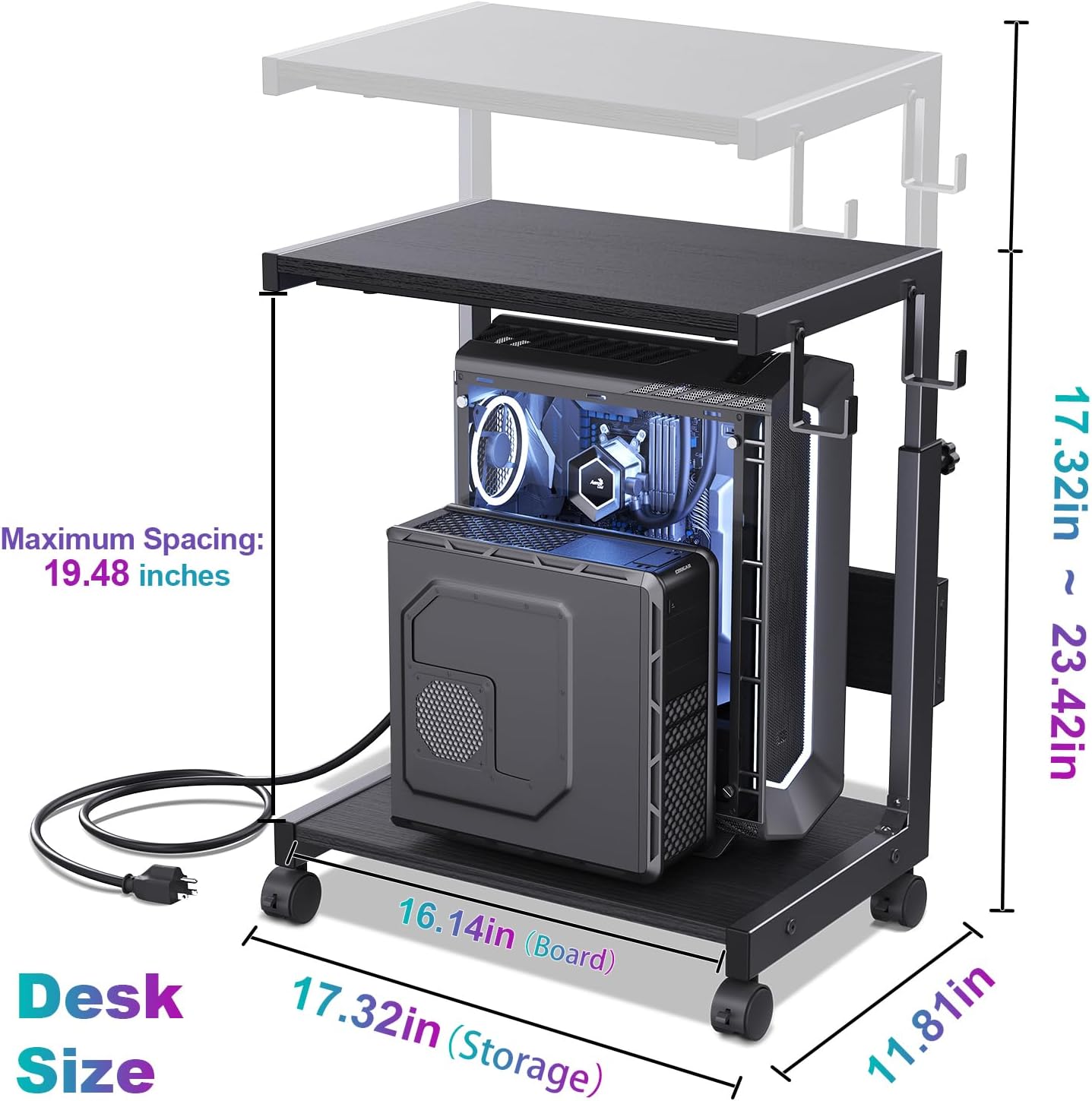 AUCT 13378 - $60 Computer Tower Stand with Charge Station and USB Chargin - Image 2