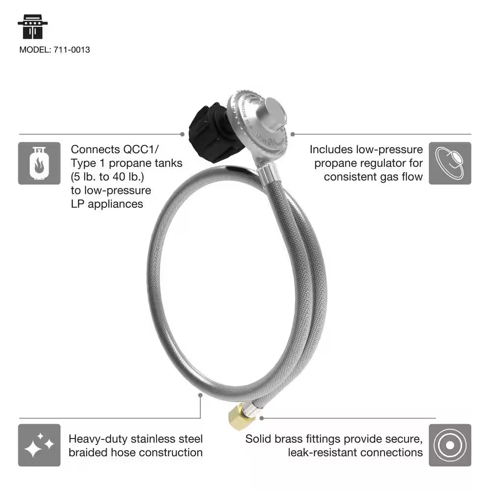 AUCT 12723 - Universal 48 in. Stainless Steel Braided Hose with Regulator - Image 2