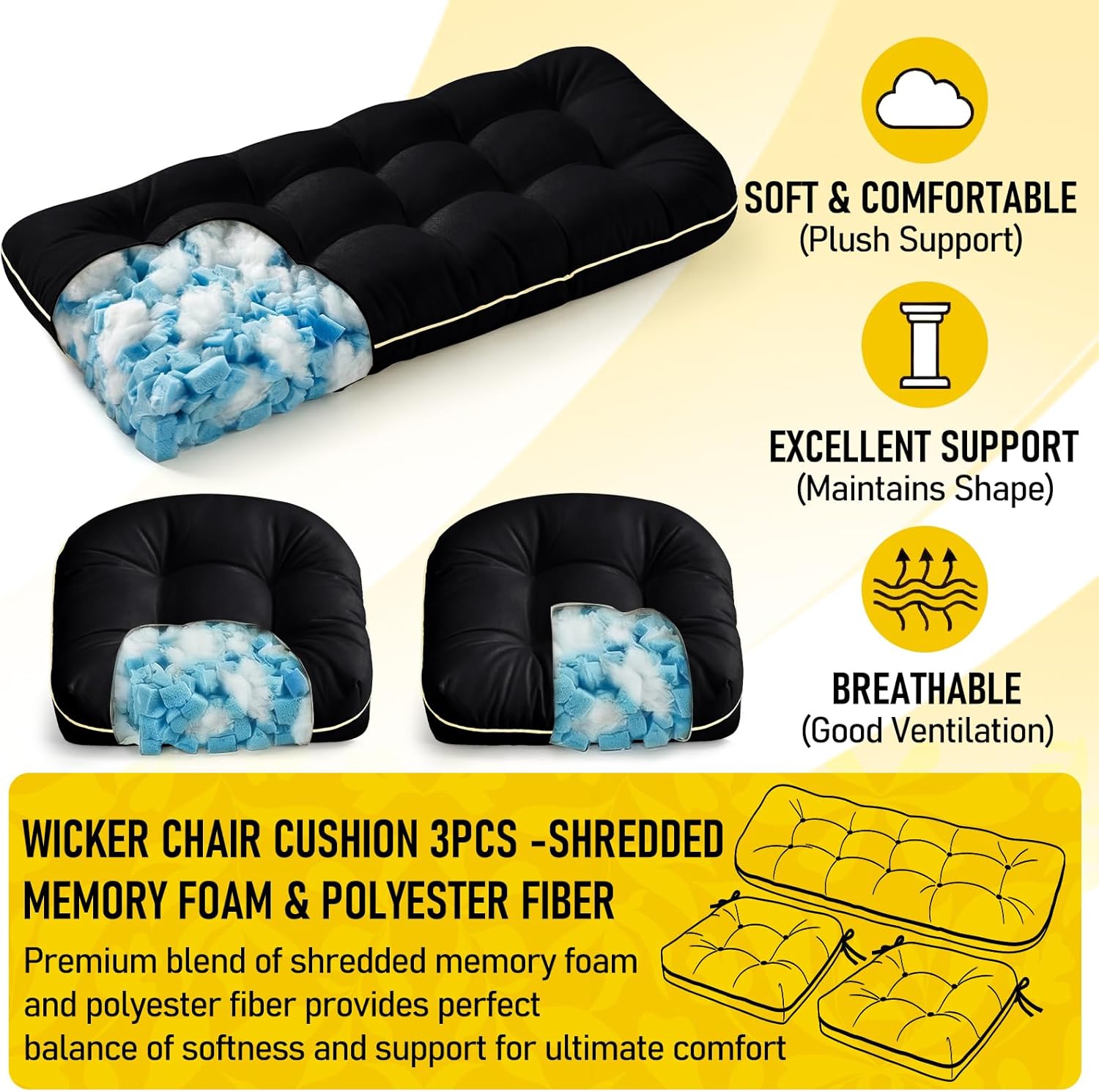 AUCT 13390 - $62 1 MIDDLE ONE Wicker Chair Cushions 3 Pieces Set for Outd - Image 4