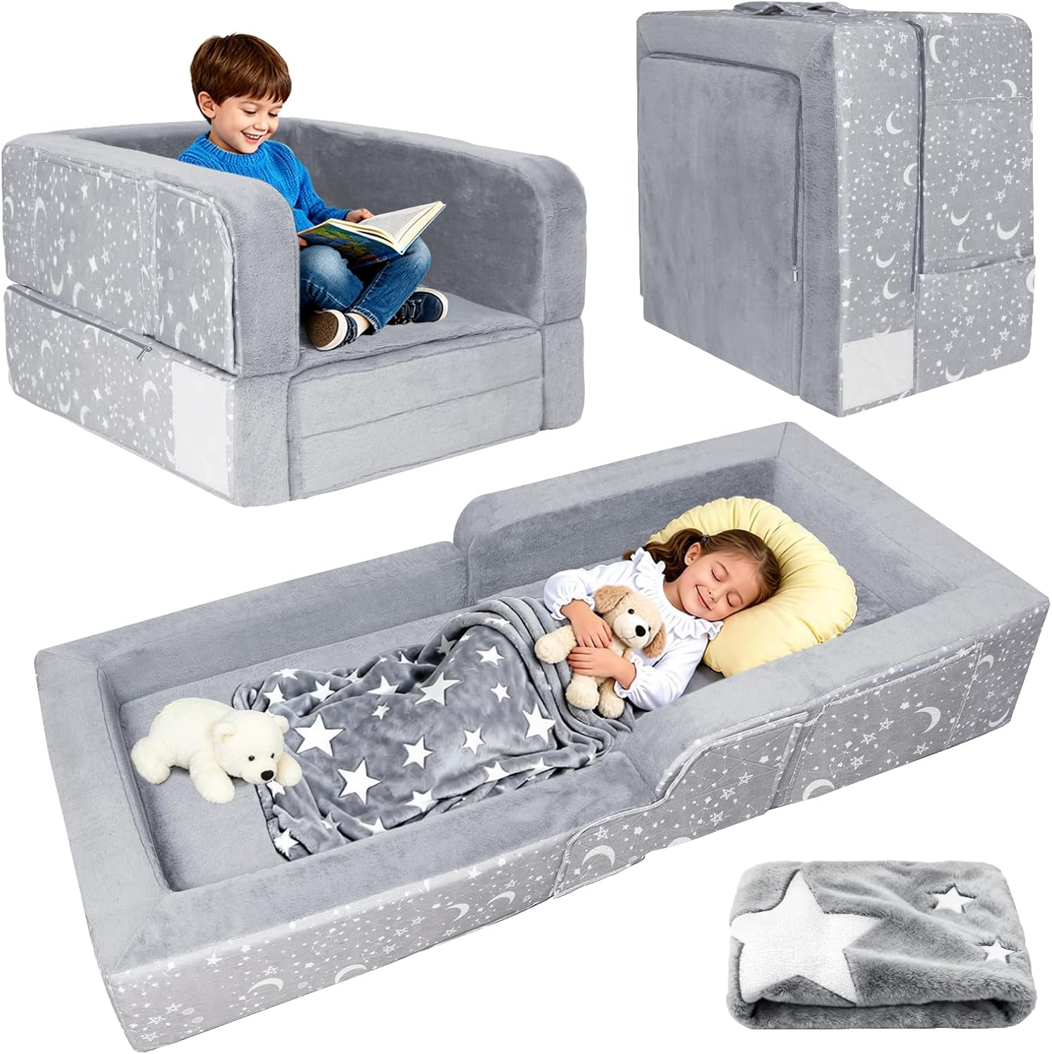AUCT 13307 - $92 Portable Toddler Travel Bed, 2 in 1 Foldable Toddler Bed
