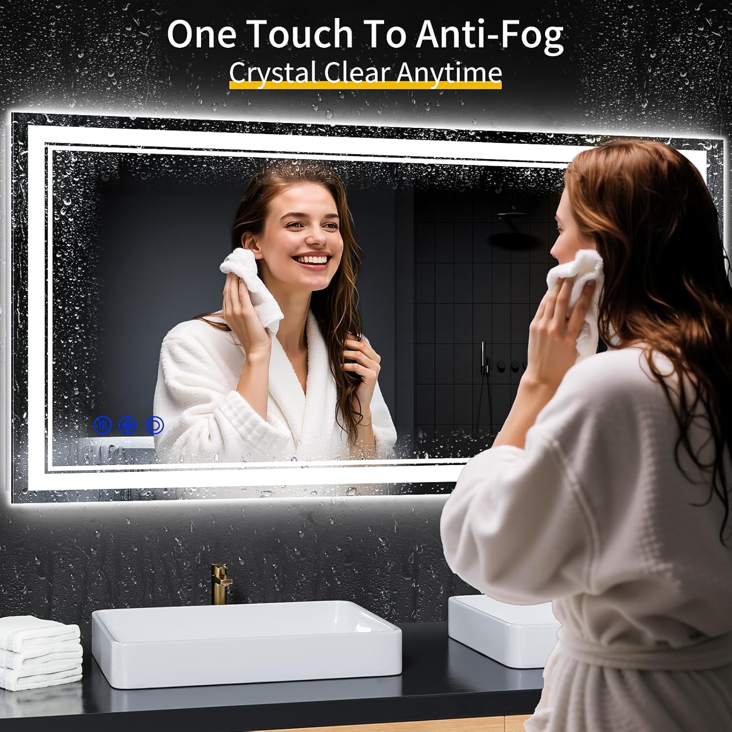 AUCT 14370mm - $177 48"x24" LED Bathroom Mirror with Anti-Fog, Stepless Dim - Image 4