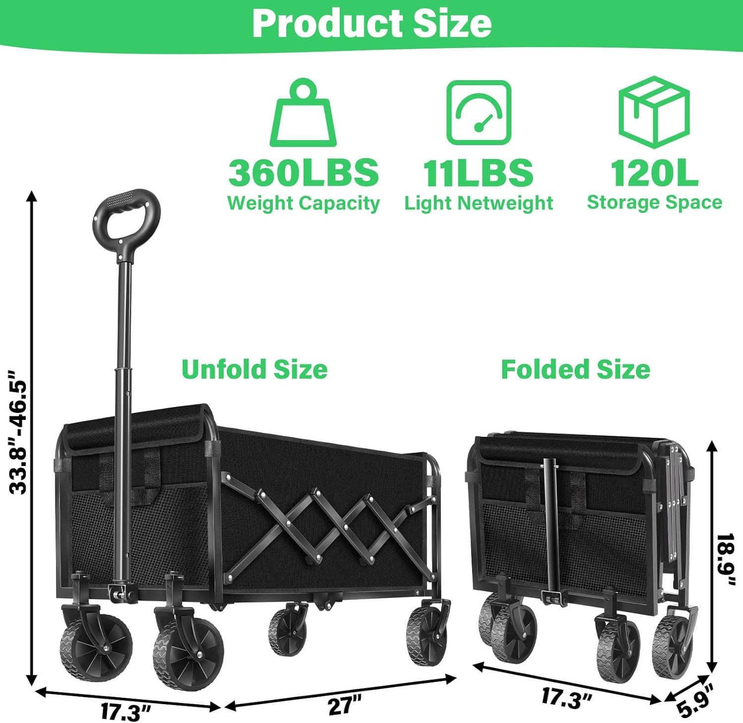 AUCT 13578 - Collapsible Wagons Carts Foldable Wagon,360lbs Folding Wagon - Image 2
