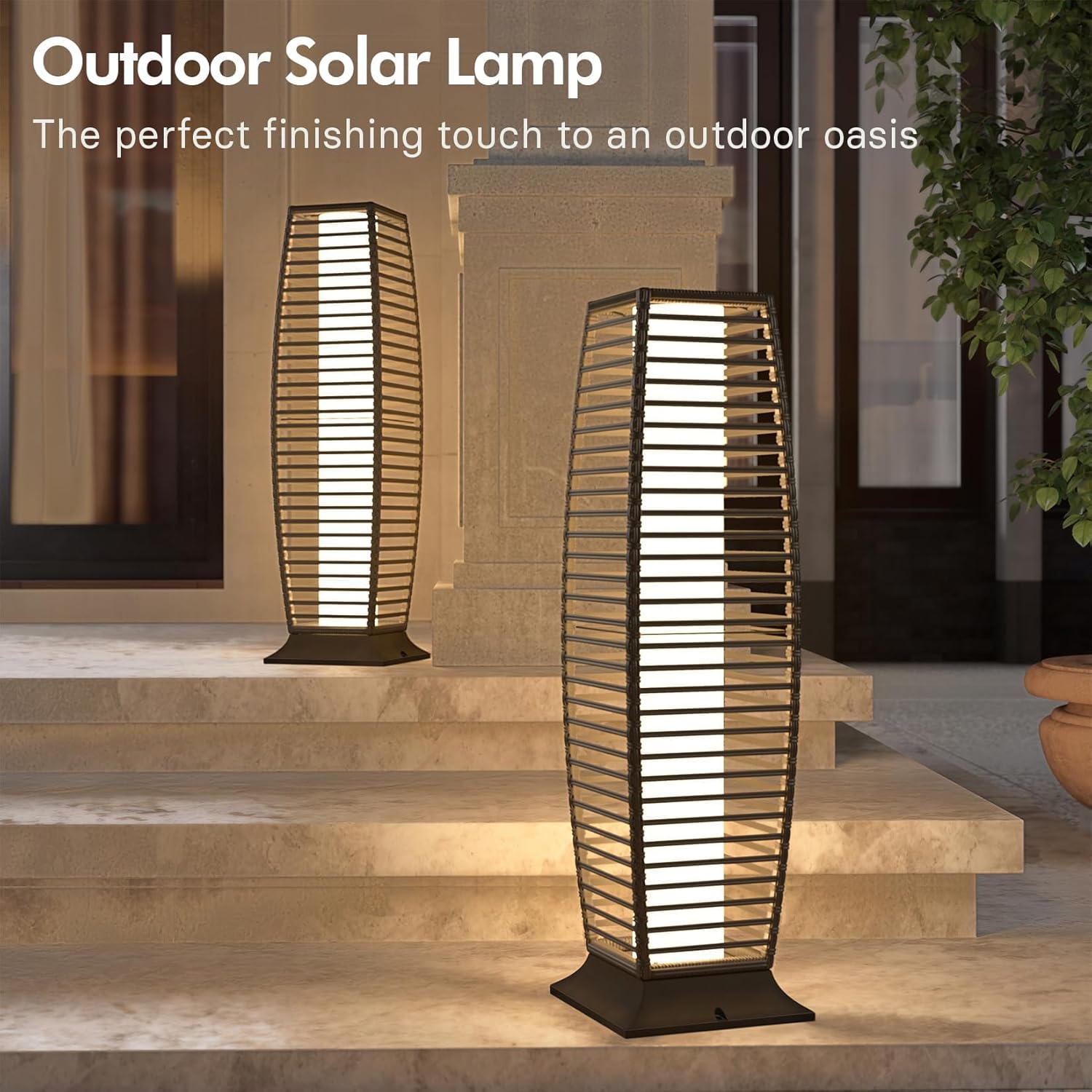 AUCT 14101 - $70 Grand patio Outdoor Floor Lamp Solar Powered Lantern Wat - Image 2