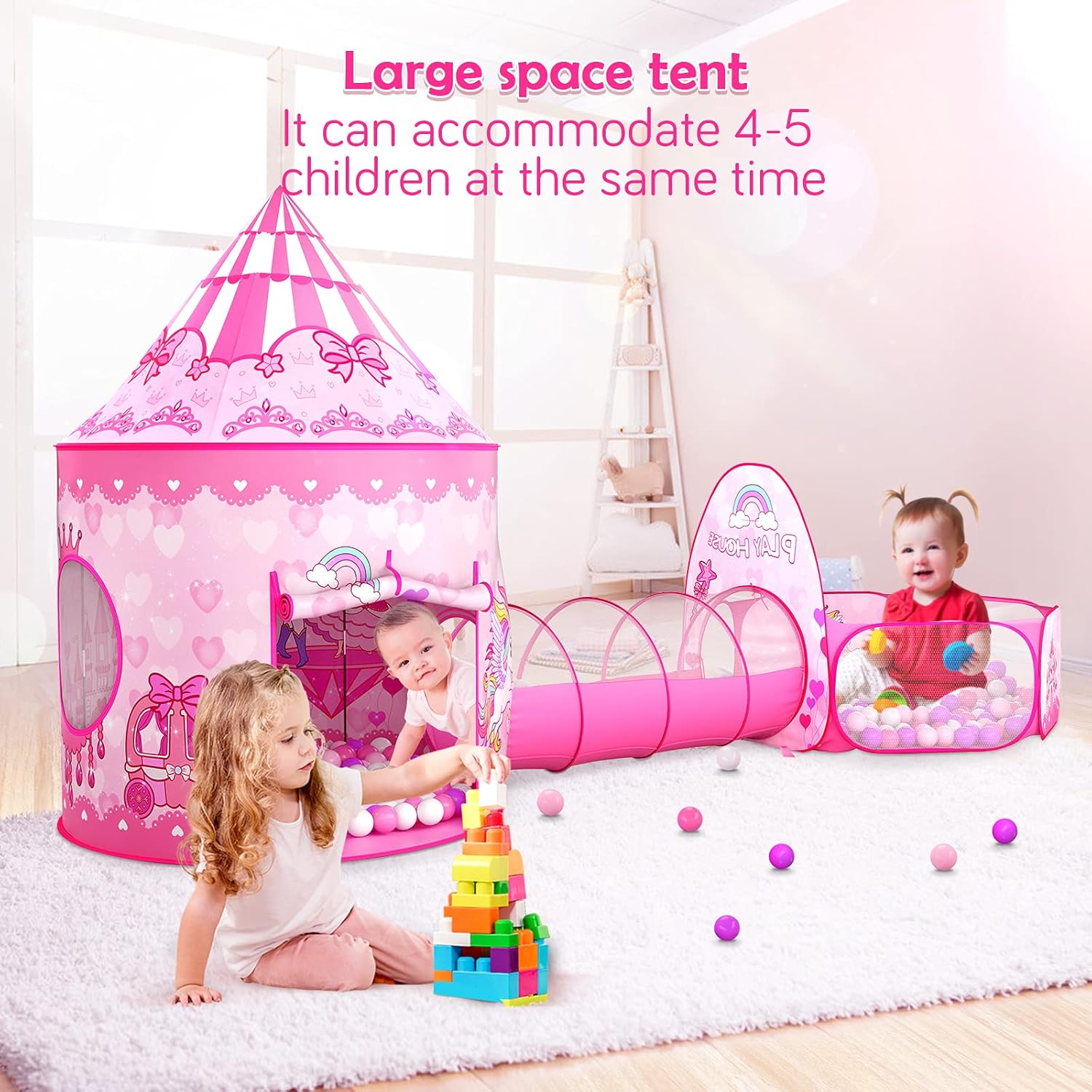 AUCT 13419 - GeerWest 3PC Princess Tent for Girls with Kids Ball Pit and - Image 4