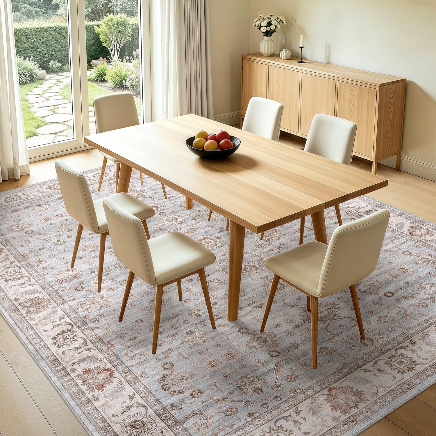 AUCT 13360 - WITSHOCK 5x7 Vintage Floral Area Rug, Washable Non Slip Low - Image 4