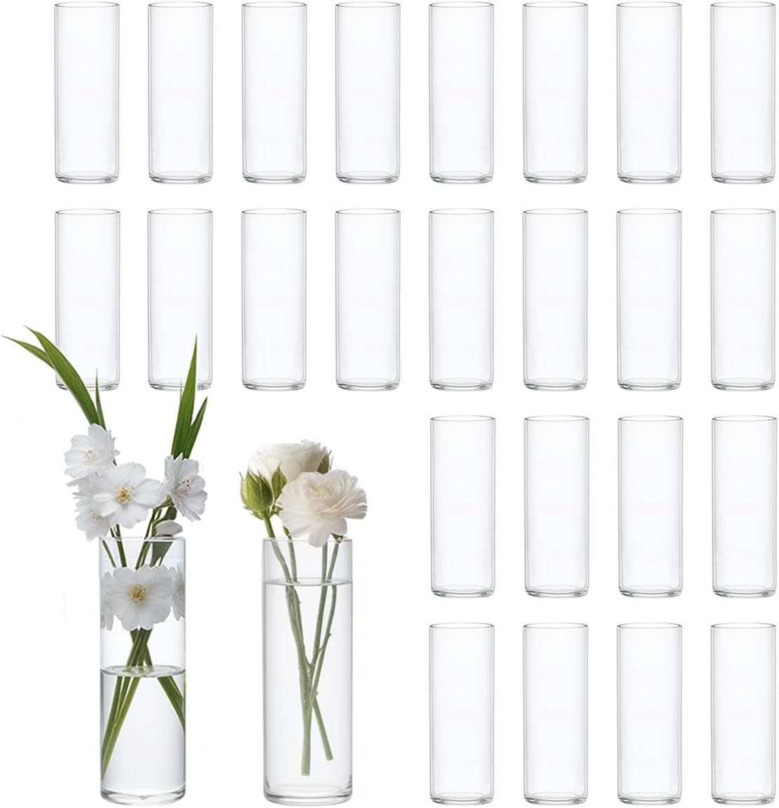 AUCT 13425 - 25 Pack Glass Vases for Centerpieces, 8 Inch Tall Small Clea