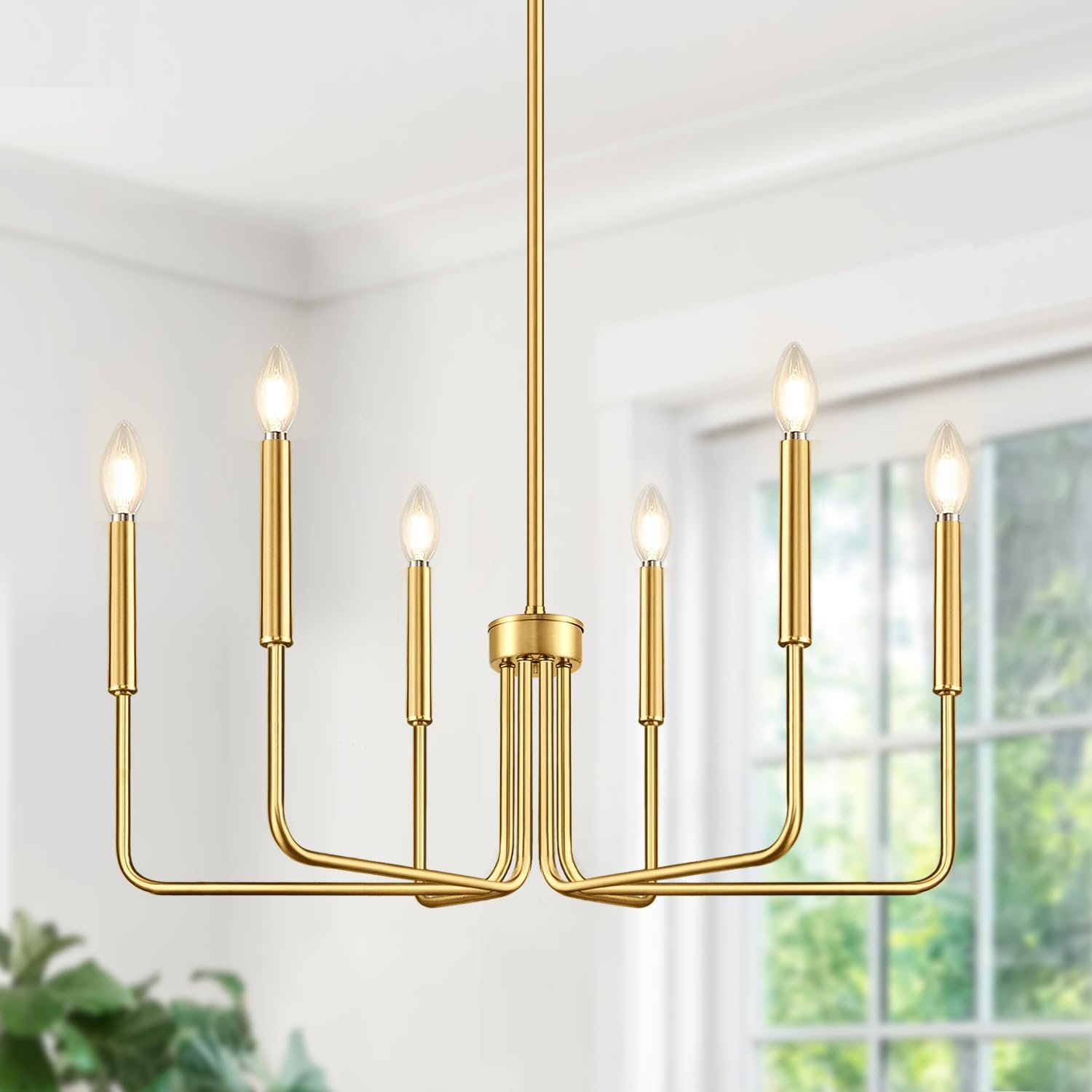 AUCT 13409 - $67 Brass Gold Chandelier, 6-Light Chandelier Light Fixture
