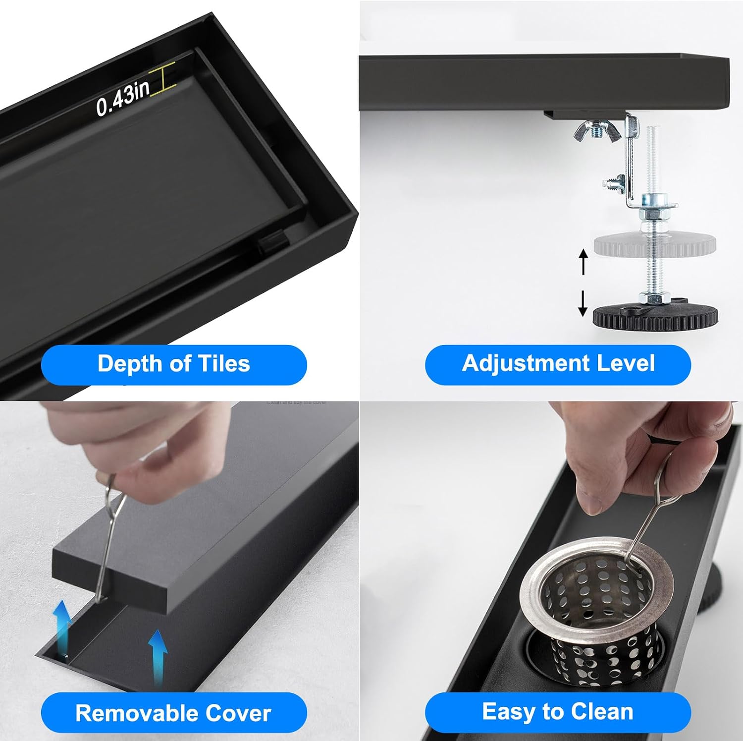 AUCT 14066 - Linear Shower Drain 12 Inch Black Rectangular Floor Drain wi - Image 4