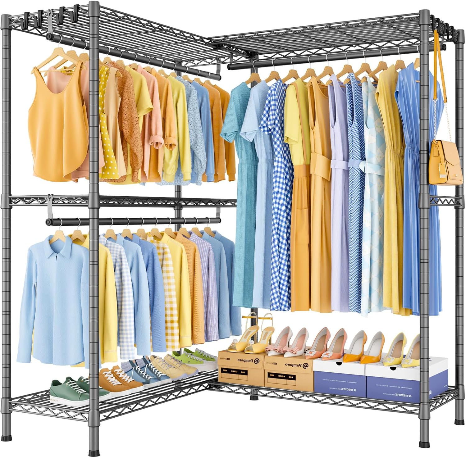 AUCT 14196 - $150 ULIFHOME E15 Pro Garment Rack L Shaped Clothes Rack for - Image 2