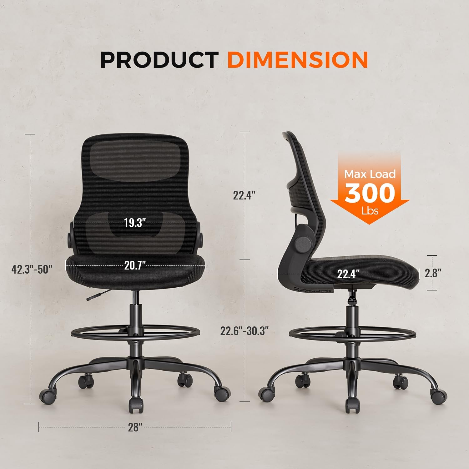 AUCT 14299 - $150 Drafting Chair Armless, Tall Office Chair with Adjustab - Image 2