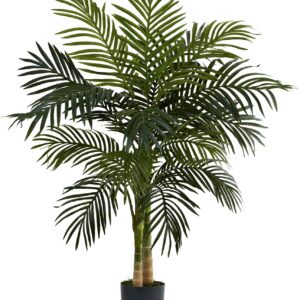 AUCT 12780 - Nearly Natural 4ft Golden Cane Palm, Double Stalk Artificial