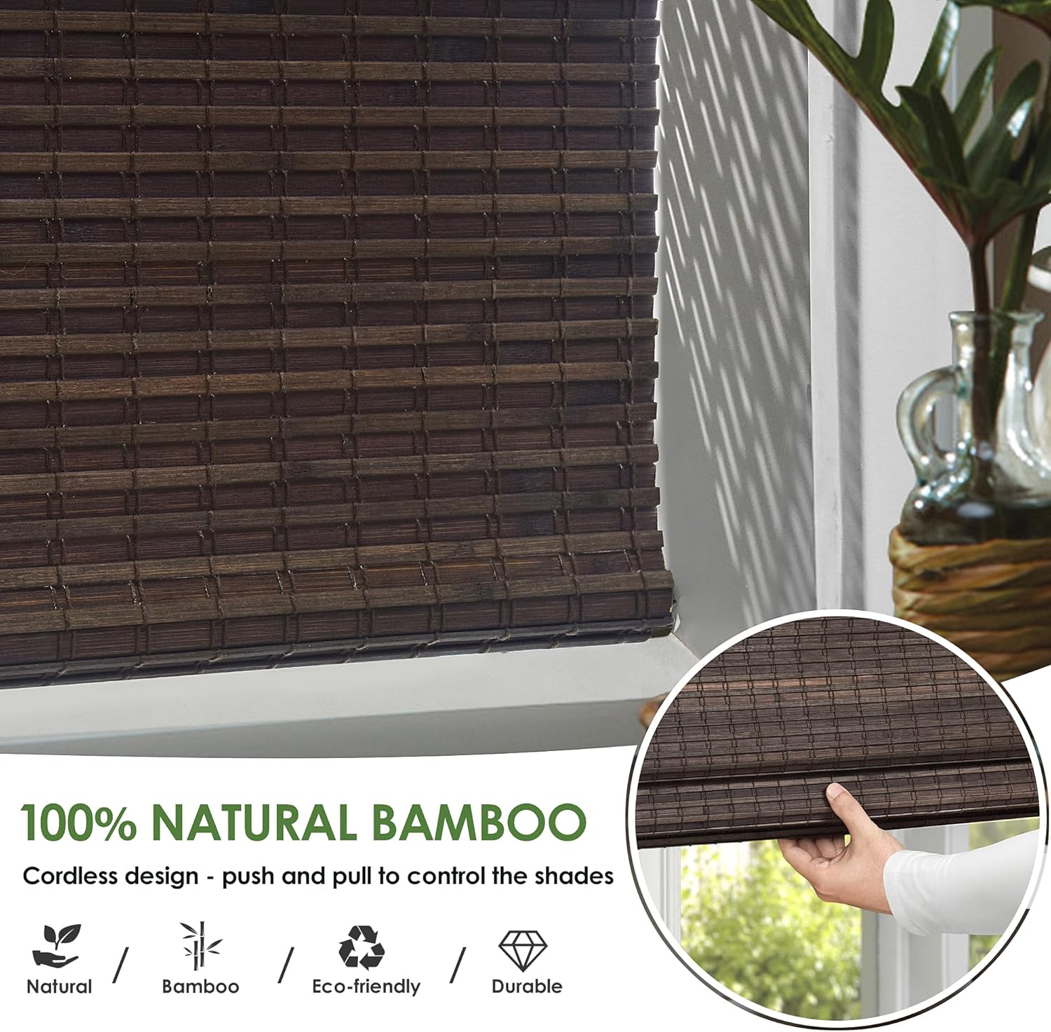 AUCT 12067 - $58 LazBlinds Cordless Bamboo Roman Shades, Privacy Blinds f - Image 4