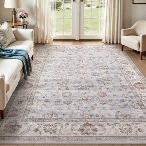 AUCT 13360 - WITSHOCK 5x7 Vintage Floral Area Rug, Washable Non Slip Low