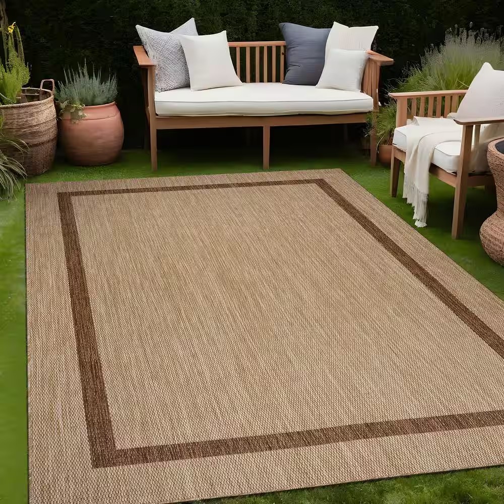 AUCT 14243 - $200 Waikiki Beige/Brown 9 ft. x 12 ft. Bordered Indoor Outd - Image 3