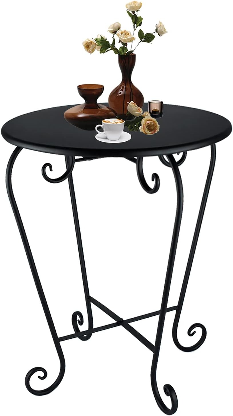 AUCT 13338 - Small Patio Side Table,Round Metal Side Table,Weather Resist