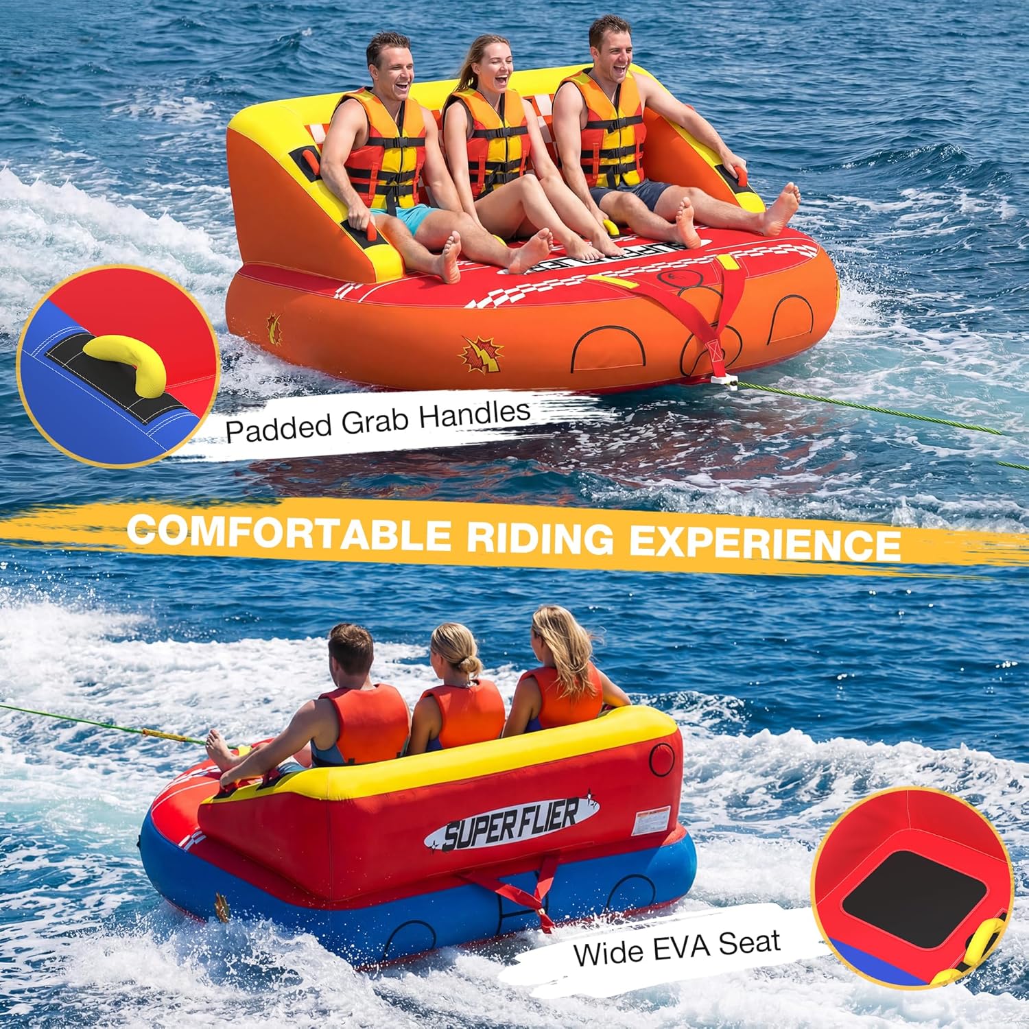 AUCT 13389 - $220 3-Person Towable Tubes for Boating with Towable Rope, C - Image 4