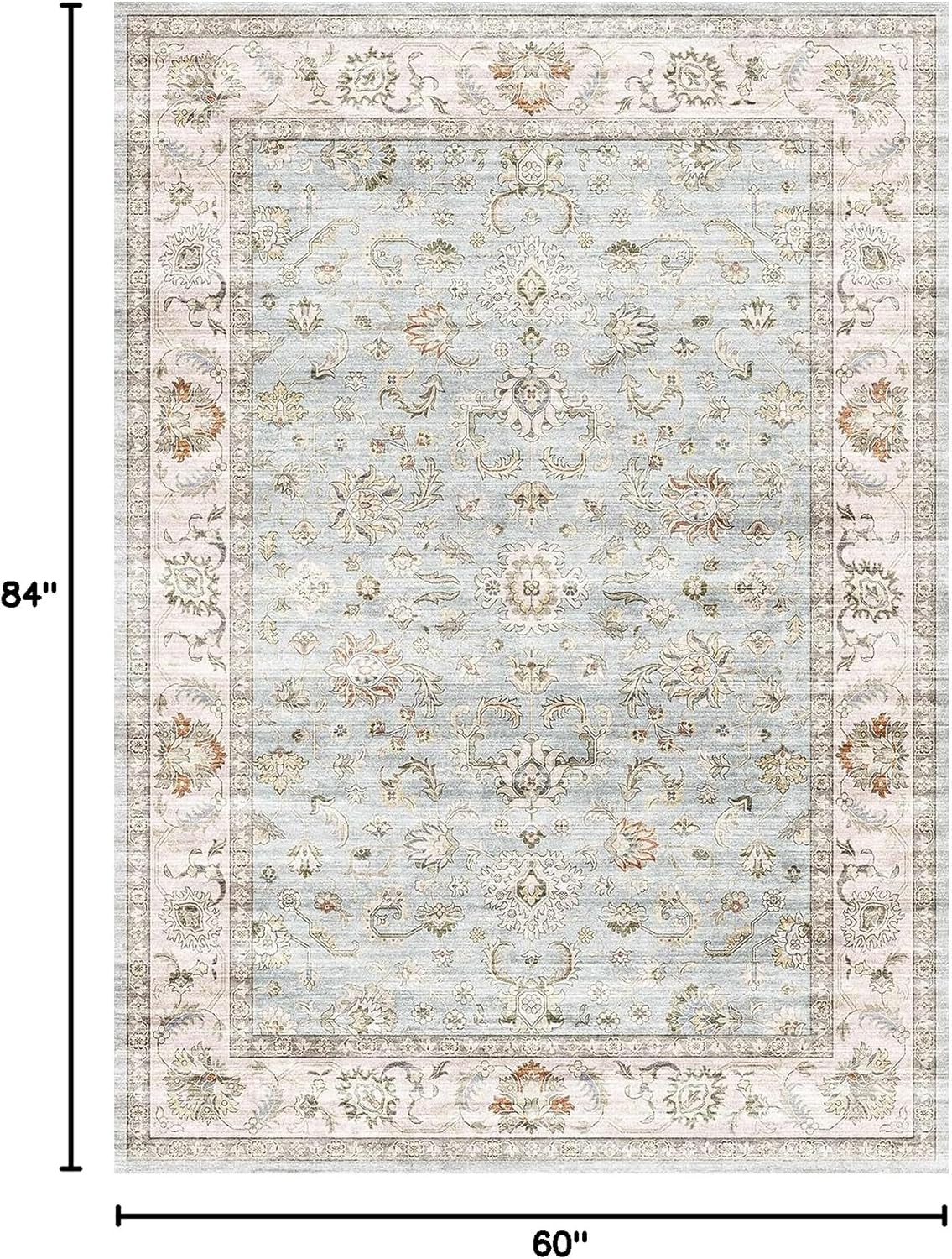 AUCT 13360 - WITSHOCK 5x7 Vintage Floral Area Rug, Washable Non Slip Low - Image 2