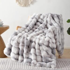 AUCT 12275 - $60 Smoofy Faux Fur Throw Blanket for Couch - Tie-dye Grey S