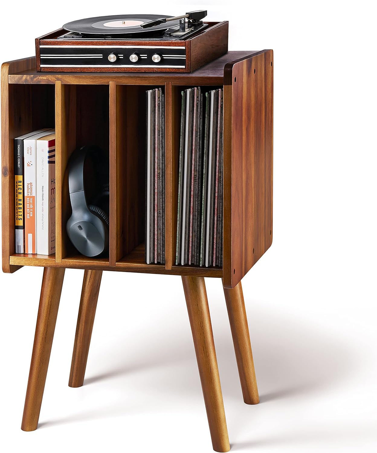 AUCT 13248 - $60 2BHOME Wooden LP Record Player Stand with 4 Cabinets, Ho