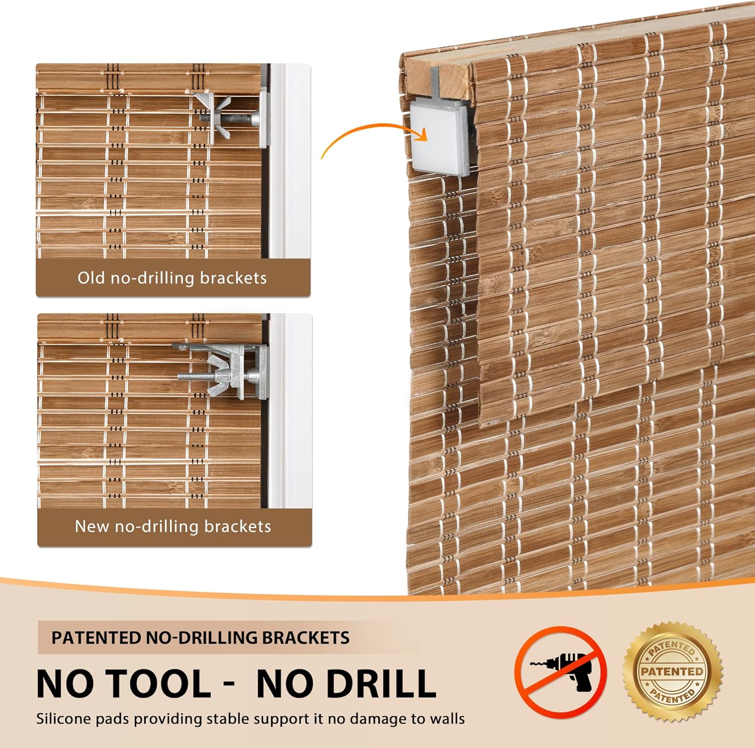 AUCT 14223 - $76 LazBlinds No Tools No Drill Cordless Bamboo Roman Shades - Image 3