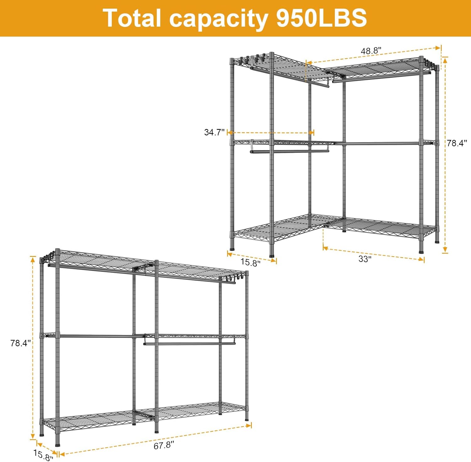 AUCT 14196 - $150 ULIFHOME E15 Pro Garment Rack L Shaped Clothes Rack for - Image 3