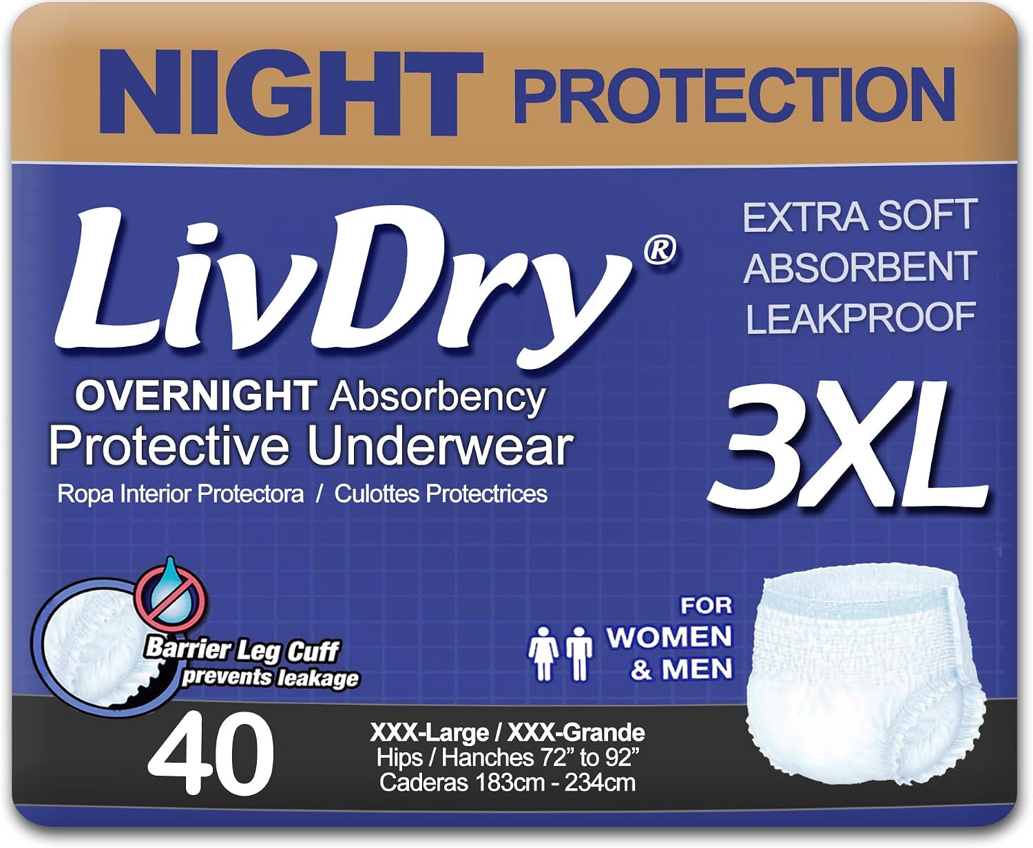 AUCT 14288 - $90 LivDry 3XL Overnight Adult Diapers for Women and Men, XX