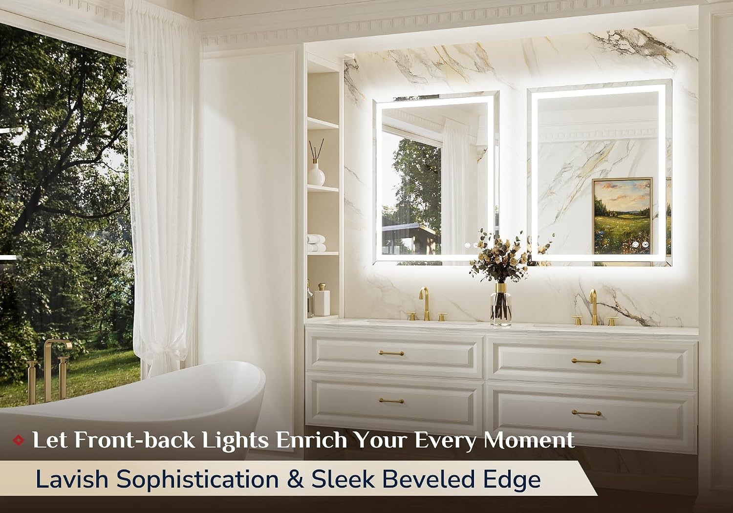 AUCT 14369mm - $120 Keonjinn Beveled Lighted Mirrors for Bathroom Wall 28" - Image 2