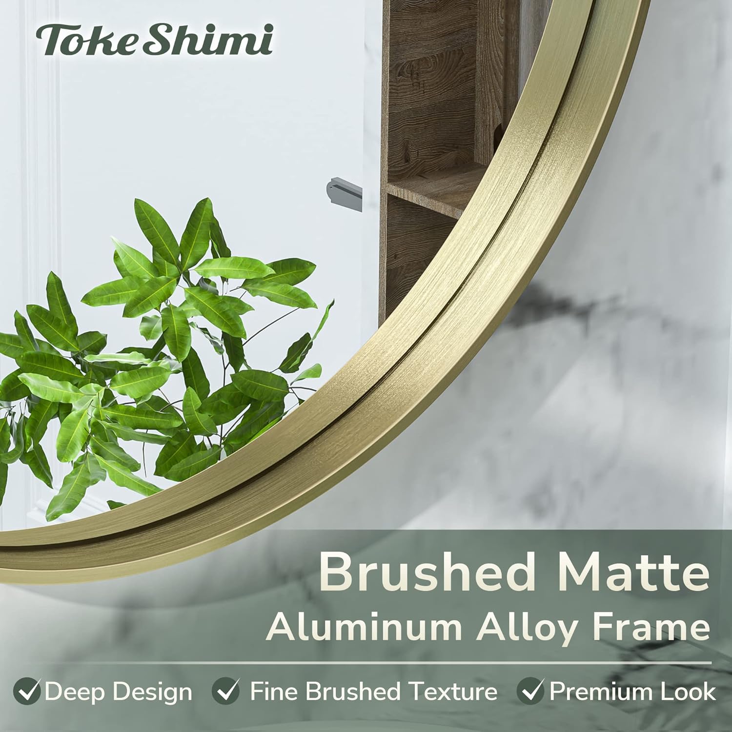AUCT 12200m - $147 TokeShimi Brushed Gold Round Mirror 30 Inch Gold Round - Image 3