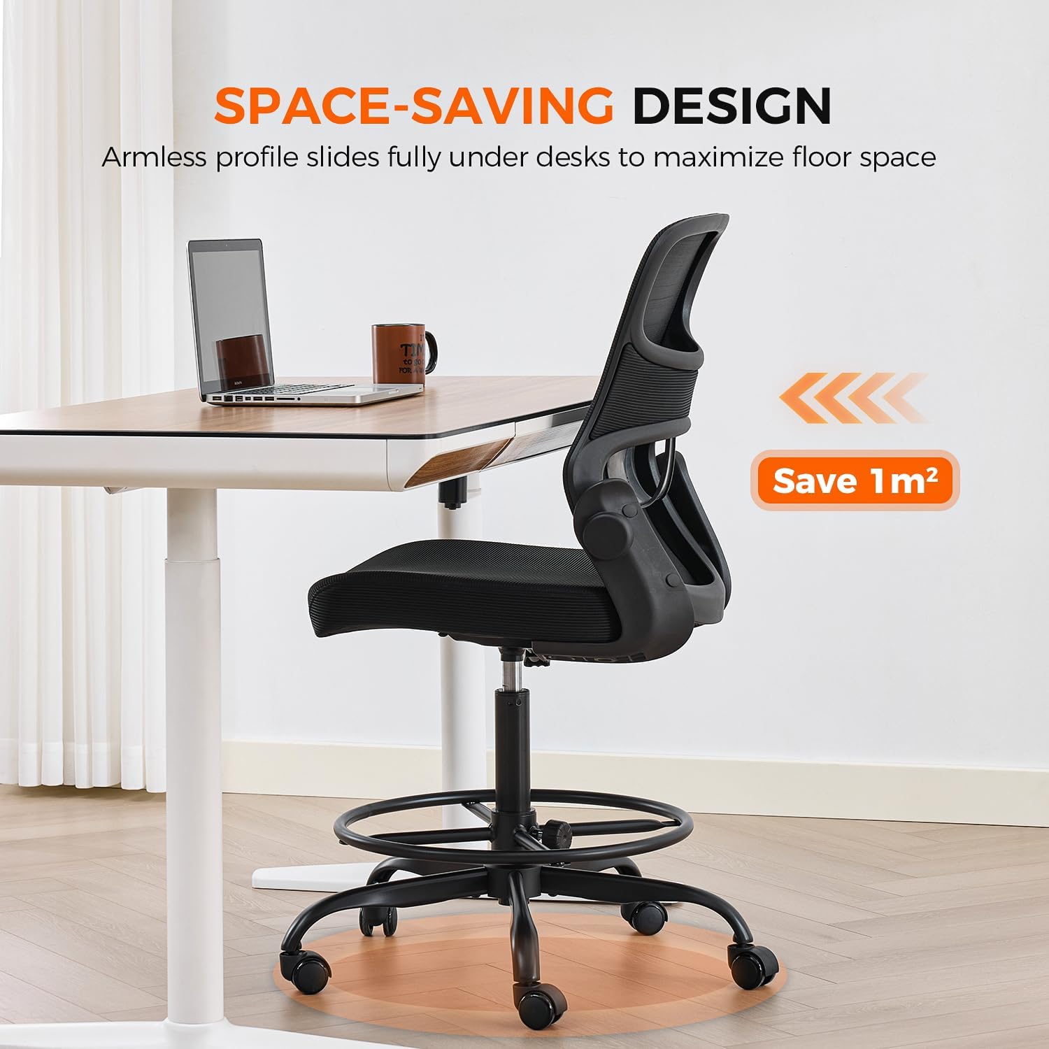 AUCT 14299 - $150 Drafting Chair Armless, Tall Office Chair with Adjustab - Image 4