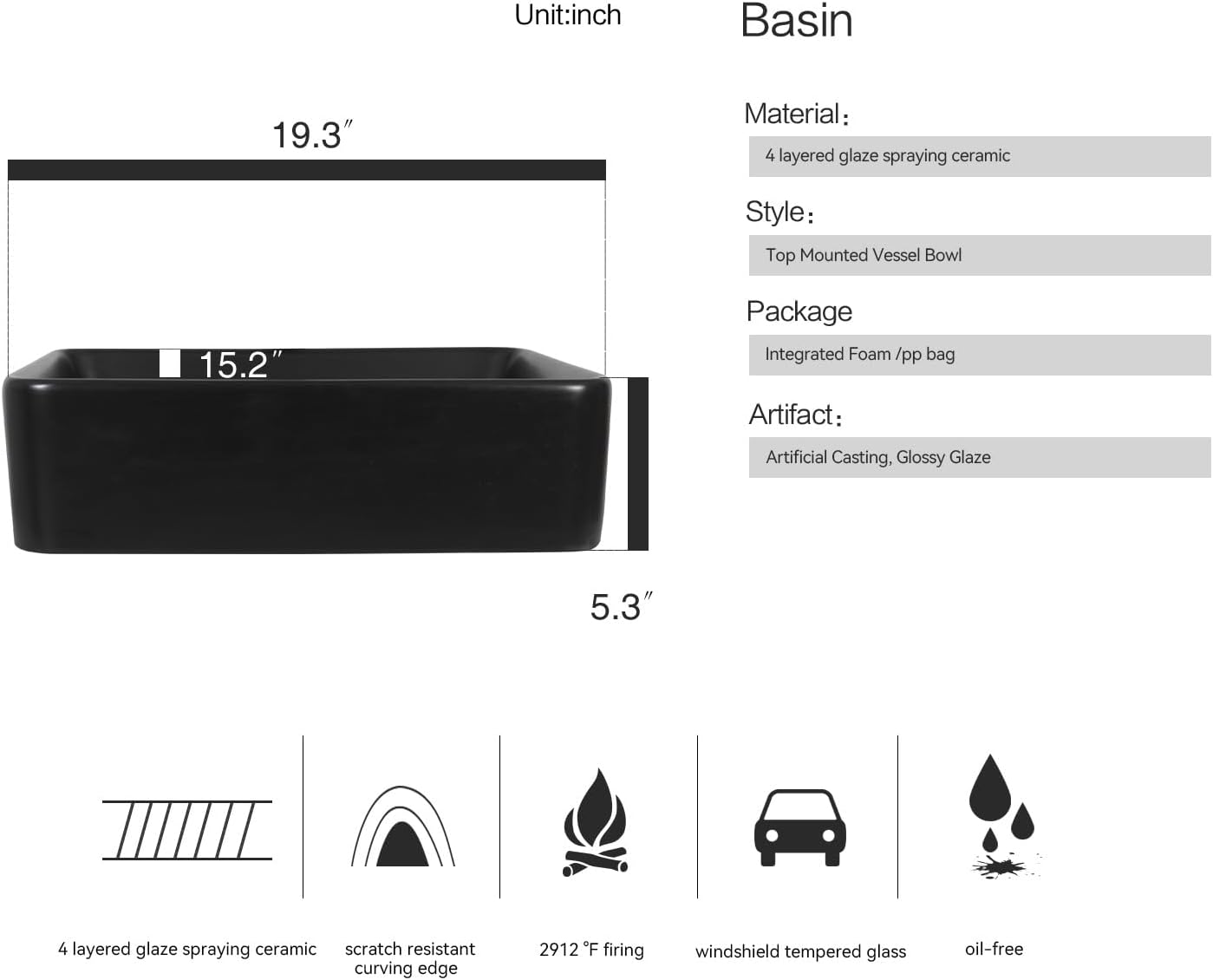 AUCT 14317 - $105 Ceramic Bathroom Sink, Black 19" x 15" Above Counter Po - Image 3