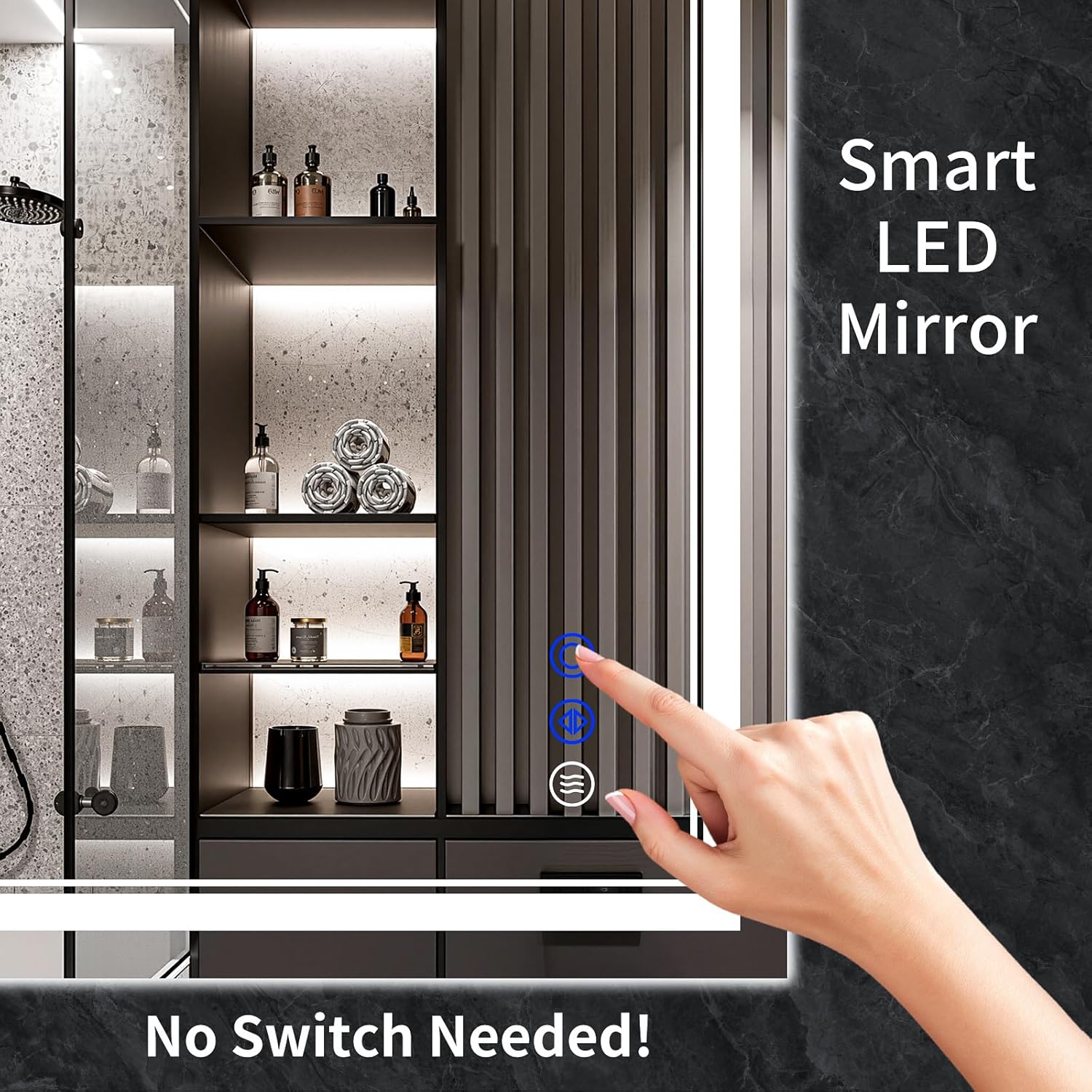 AUCT 14387m - $176 36"x32" LED Bathroom Mirror with Anti-Fog, Stepless Dim - Image 3