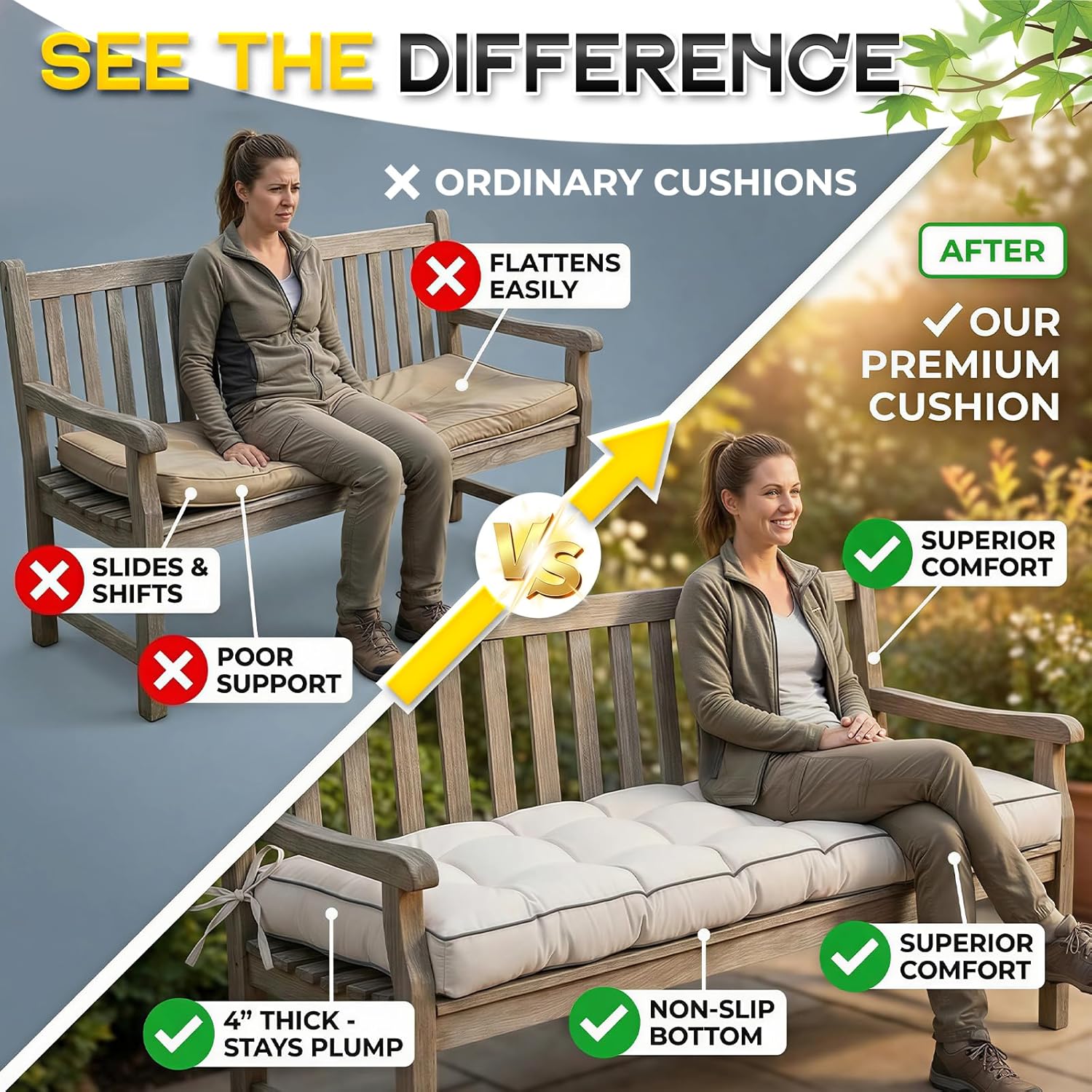 AUCT 13254 - Outdoor Bench Cushion, Tufted Patio Seat Pad for Garden Benc - Image 2
