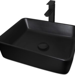 AUCT 14317 - $105 Ceramic Bathroom Sink, Black 19" x 15" Above Counter Po