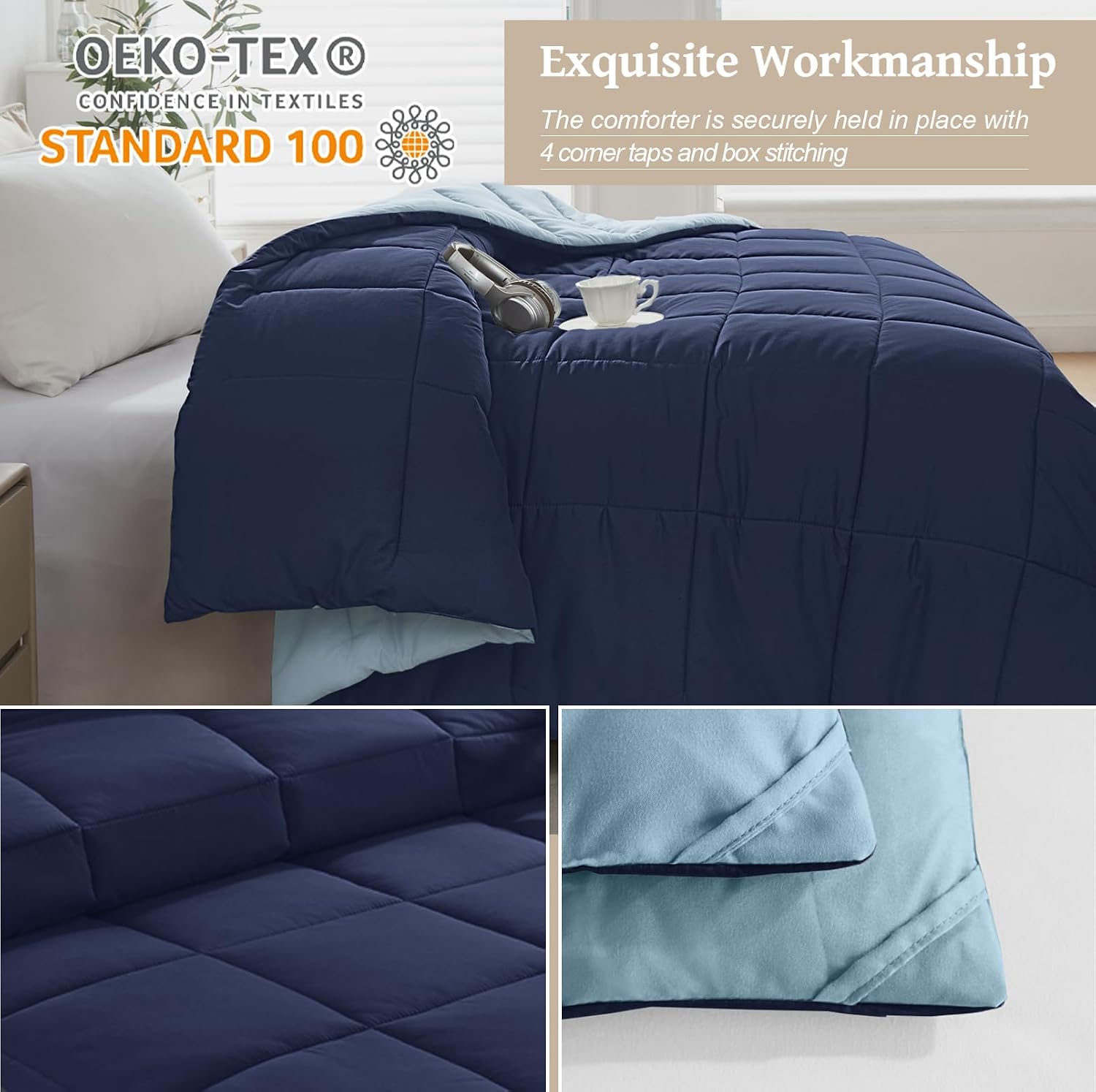 AUCT 13255 - $63 Homelike Moment Oversized King Comforter - Blue Duvet In - Image 4